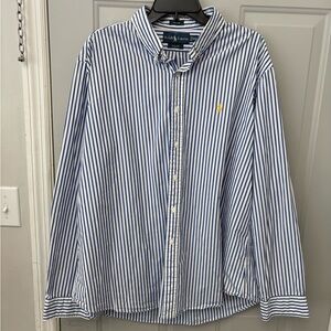 Ralph Lauren Blue & White Vertical Stripe Button-Down Shirt with Yellow Pony